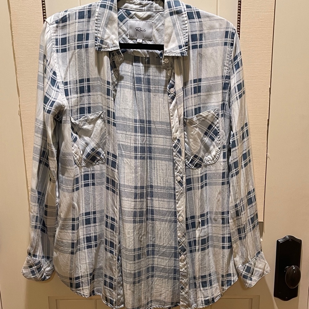 Rails Navy and Cream Plaid Button-Down Shirt